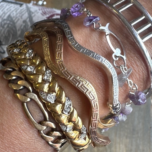 amethyst white gold heart rosary link dainty chain bracelet adjustable - Picture 3 of 11